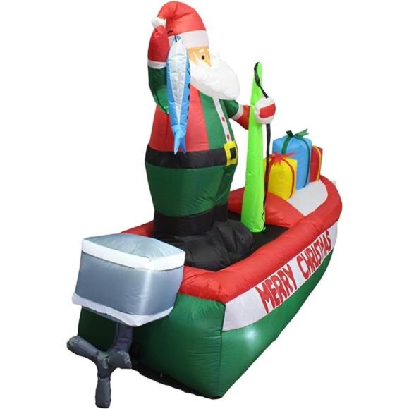 8 Ft Long Inflatable Santa Claus on a Fishing Boat - Picture 2 of 5